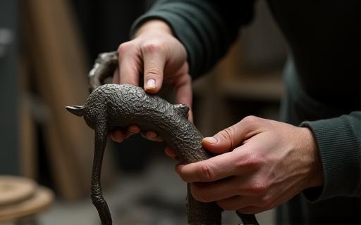 Sculptor working on a piece in a studio